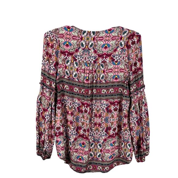 GiGio Womens M Boho Floral Blouse Smocked Cuff Balloon Sleeves Hippie Artsy Top - Picture 7 of 16